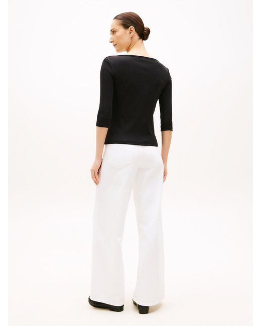 Tommy Hilfiger Black Slim Three-quarter Sleeve Boat Neck T-shirt
