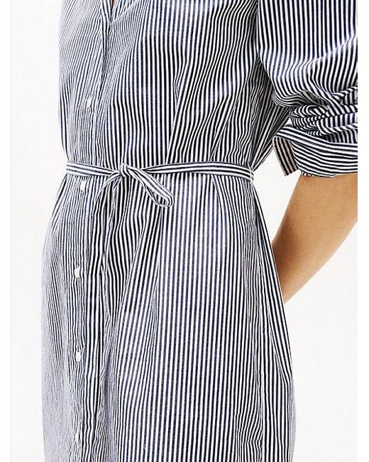 Tommy Hilfiger Gestreepte Poplin Midi-Overhemdjurk in het Blue