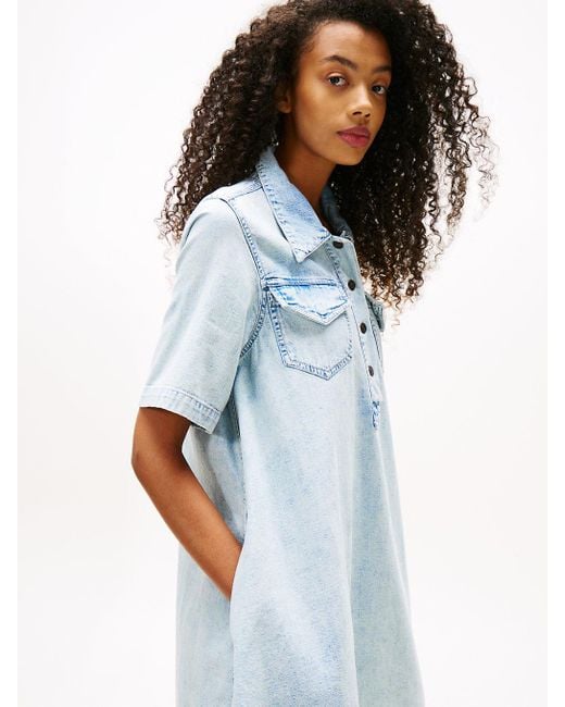 Robe Chemise Courte Trapèze En Denim Tommy Hilfiger en coloris Red