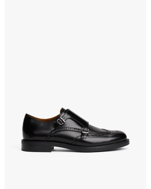 Tommy Hilfiger Black Leather Monk-strap Brogue Shoes for men