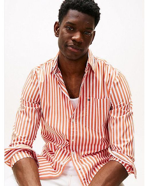 Camisa De Rayas Th Flex De Corte Regular Tommy Hilfiger de hombre de color Pink