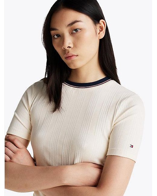 Camiseta Slim Con Cuello A Contraste Tommy Hilfiger de color White