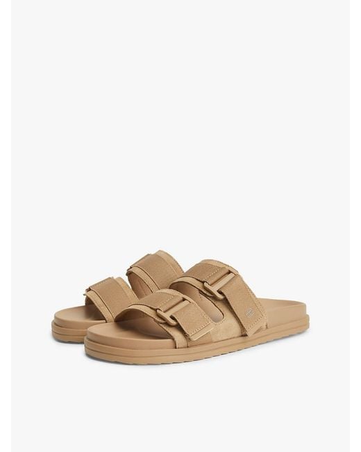 Tommy Hilfiger White Webbing Strap Buckle Suede Sandals for men