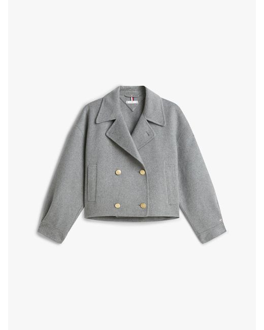Tommy Hilfiger Gray Wool Blend Double Breasted Peacoat