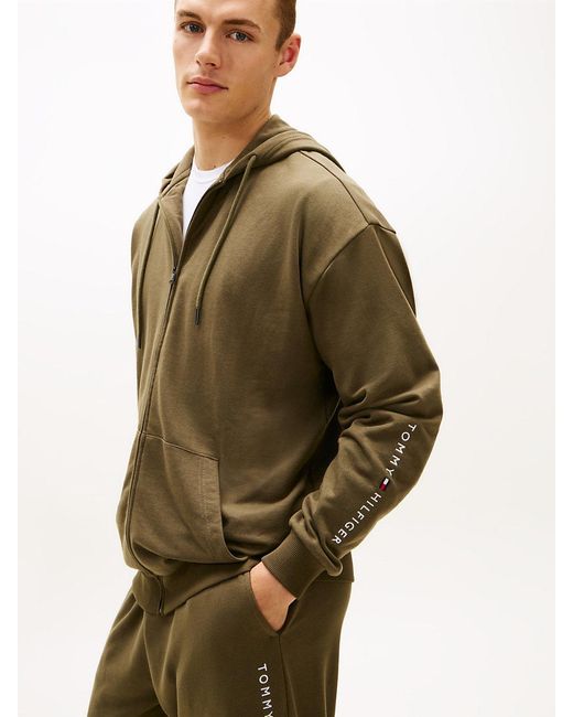 Tommy Hilfiger Green Th Original Terry Zip-Thru Lounge Hoody for men