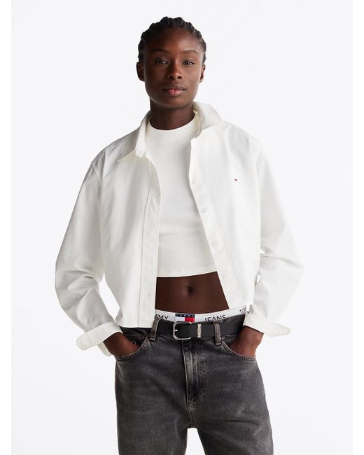Camicia Crop Relaxed Fit A Righe di Tommy Hilfiger in White