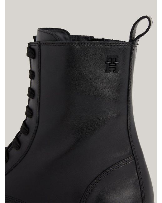 Tommy Hilfiger Black Leather Flat Mid Boot
