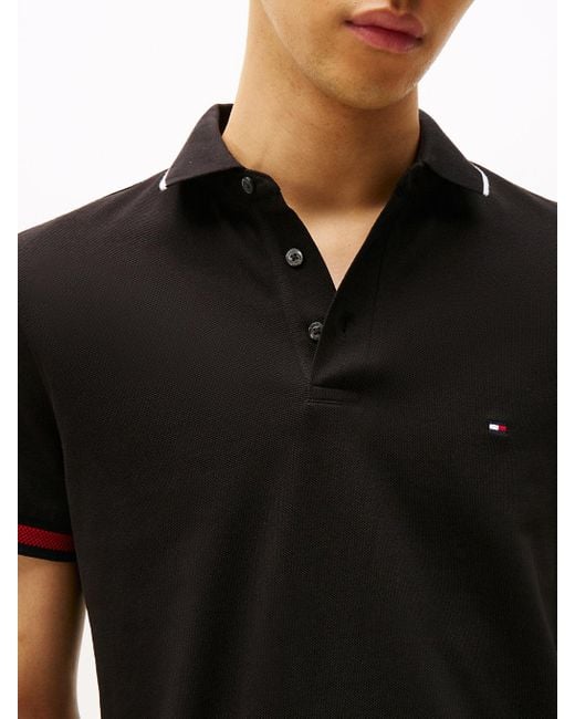 Polo Slim Fit Con Dettagli Iconici di Tommy Hilfiger in Black da Uomo