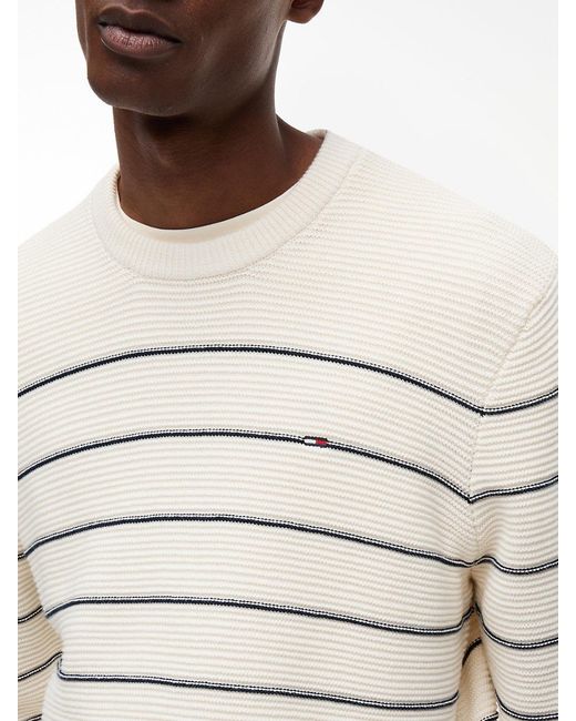 Tommy Hilfiger White Tommy Flag Stripe Slim Crew Neck Jumper for men