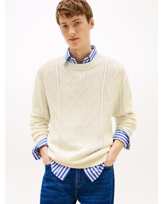Tommy Hilfiger White Smart Casual Cable Knit Relaxed Jumper for men