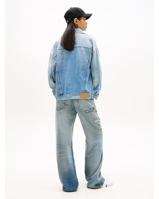 Tommy Hilfiger Blue Distressed Oversized Denim Trucker Jacket