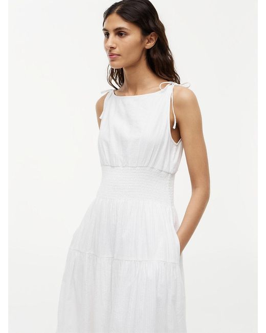 Tommy Hilfiger White Self-Tie Strap Smock Midi Dress