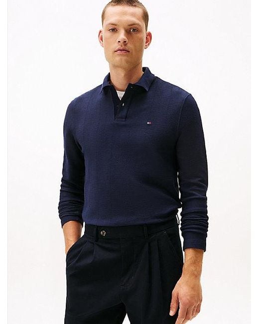 Tommy Hilfiger Poloshirt Met Lange Mouwen En Visgraat in het Blue voor heren