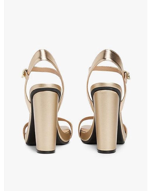 Tommy Hilfiger White Metallic-Leder-Sandalette Mit Blockabsatz
