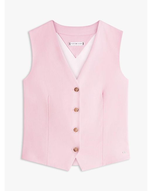 Tommy Hilfiger Pink Timeless Wool Blend-Tone Button Waistcoat
