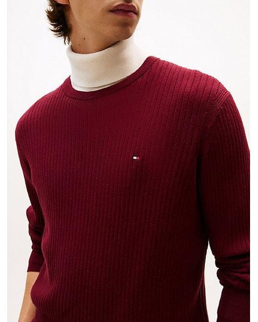 Tommy Hilfiger Ribgebreide Trui Met Ronde Hals En Kasjmier in het Red voor heren