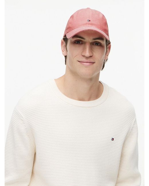 Tommy Hilfiger Pink Hilfiger Flag Embroidery Chambray Baseball Cap for men