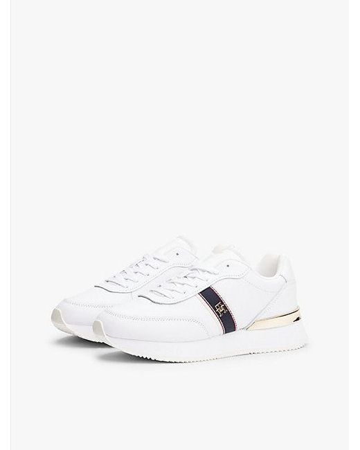 Tommy Hilfiger Leren Sneaker Met Metalen Th-Monogram in het White