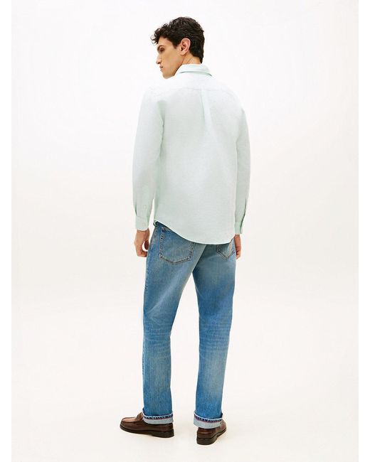 Tommy Hilfiger White Regular Fit Linen Blend Dobby Shirt for men