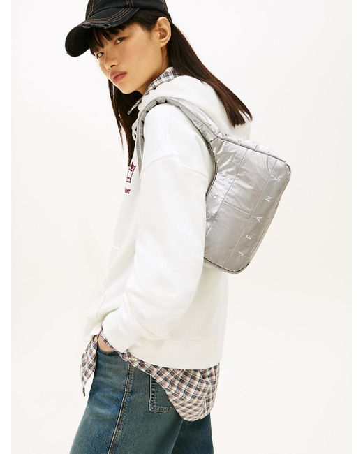 Tommy Hilfiger White Archive Logo Metallic Padded Shoulder Bag