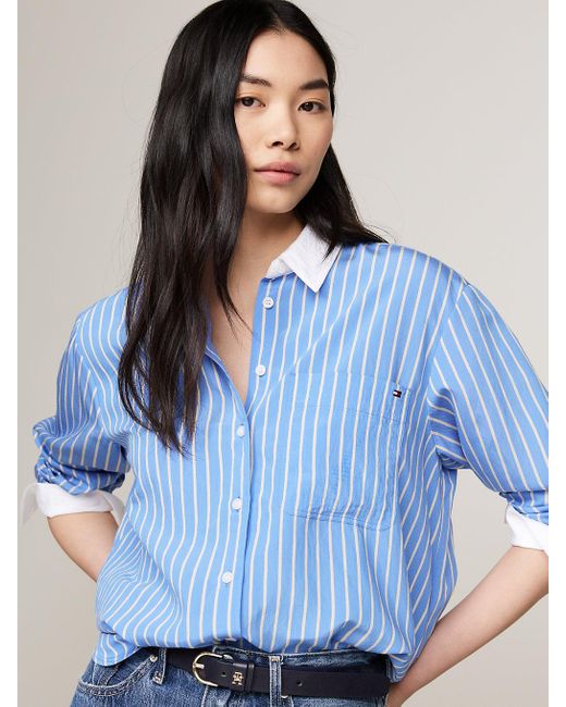 Tommy Hilfiger Blue Stripe Patch Pocket Relaxed Fit Shirt
