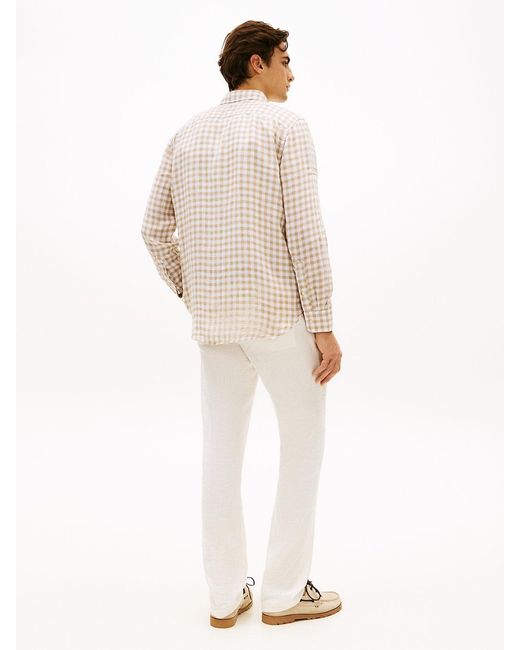 Tommy Hilfiger White Regular Fit Gingham Check Pure Linen Shirt for men