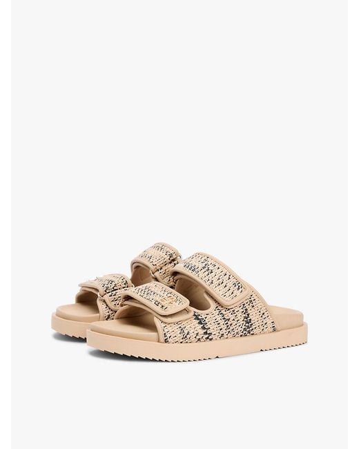 Tommy Hilfiger Natural Raffia Th Monogram Double Strap Sandals