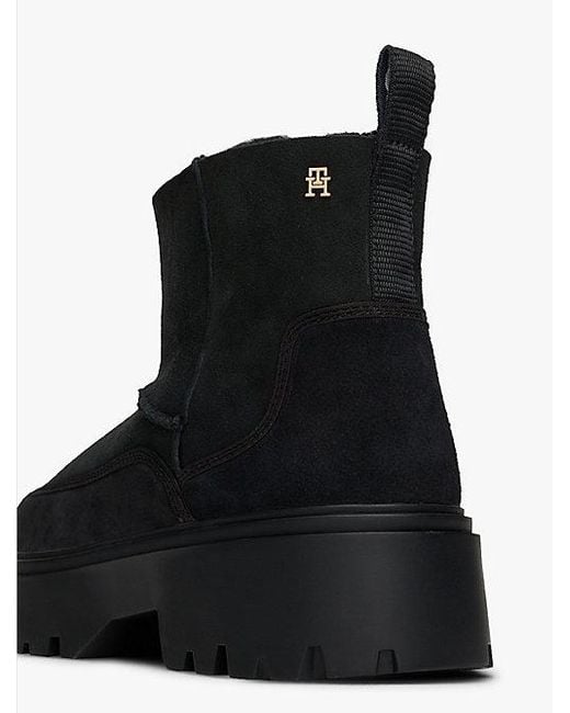 Botas De Nieve En Piel Con Suela Dentada Tommy Hilfiger de color Black
