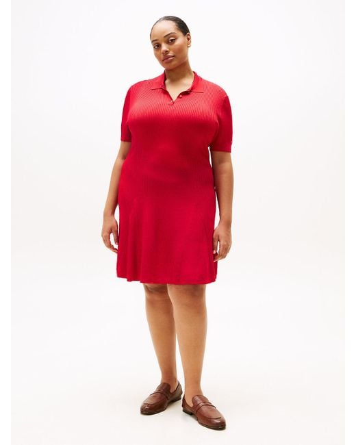 Robe Polo Courte Curve Côtelée Tommy Hilfiger en coloris Red