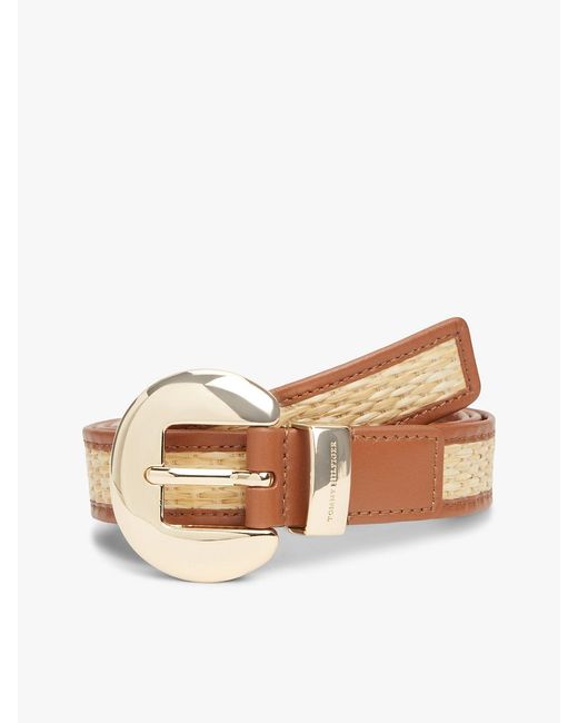 Tommy Hilfiger Natural Raffia Oval Buckle Leather Belt