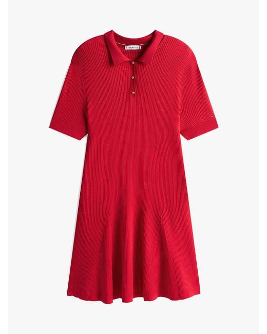 Robe Polo Courte Curve Côtelée Tommy Hilfiger en coloris Red