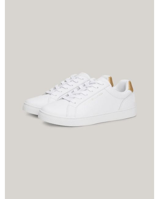 Tommy Hilfiger White Essential Metallic Heel Leather Cupsole Trainers