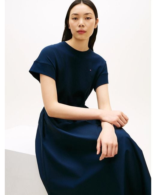 Tommy Hilfiger Contrast Fit And Flare Midi Dress in Blue | Lyst UK