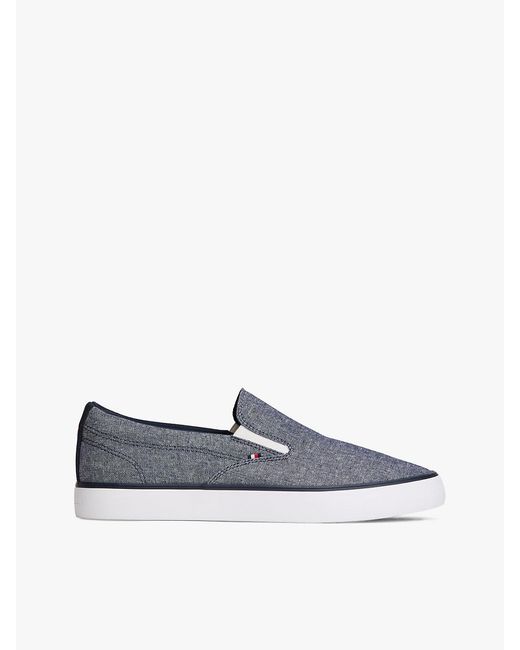 Tommy Hilfiger White Linen Chambray Jacquard Slip-On Trainers for men