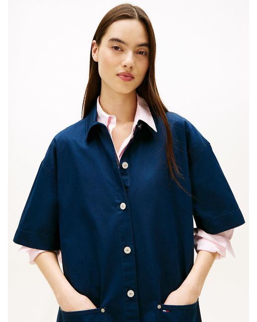 Tommy Hilfiger Blue Patch Pocket Mini Loose Shirt Dress