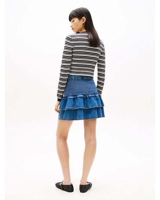Tommy Hilfiger Blue Chambray Slim Tiered Mini Skirt