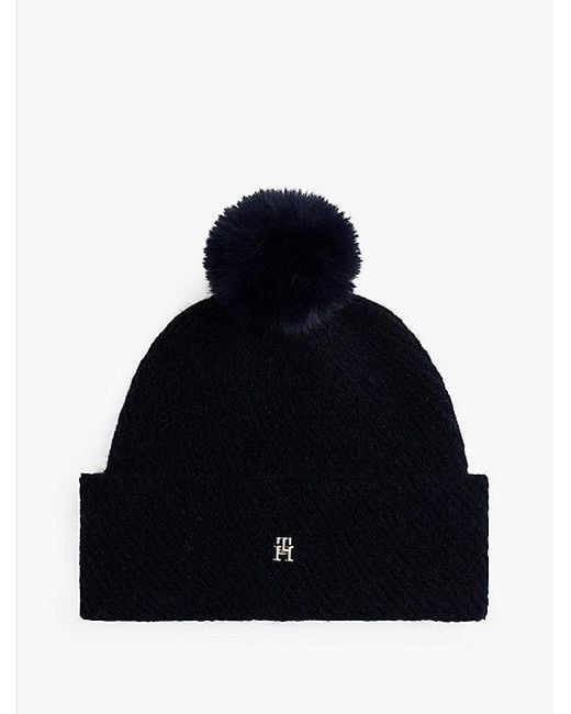 Caja De Regalo Con Gorro Con Pompones Tommy Hilfiger de color Blue