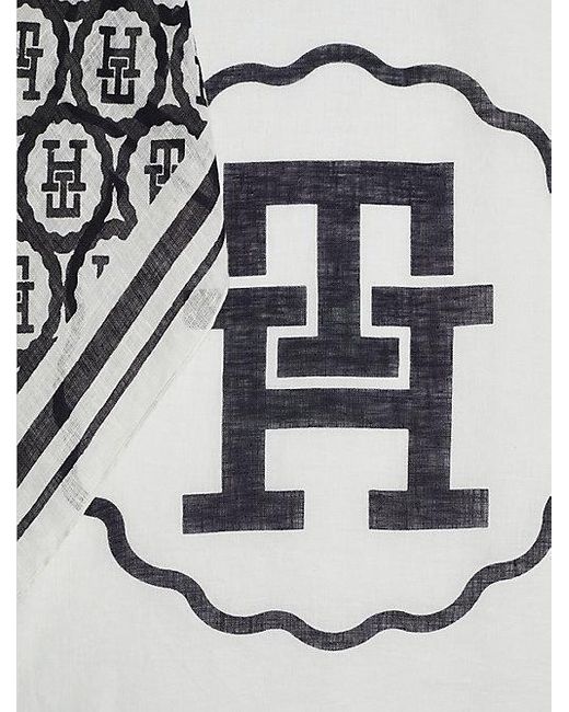 Pañuelo cuadrado de lino con monograma TH Tommy Hilfiger de color Gray