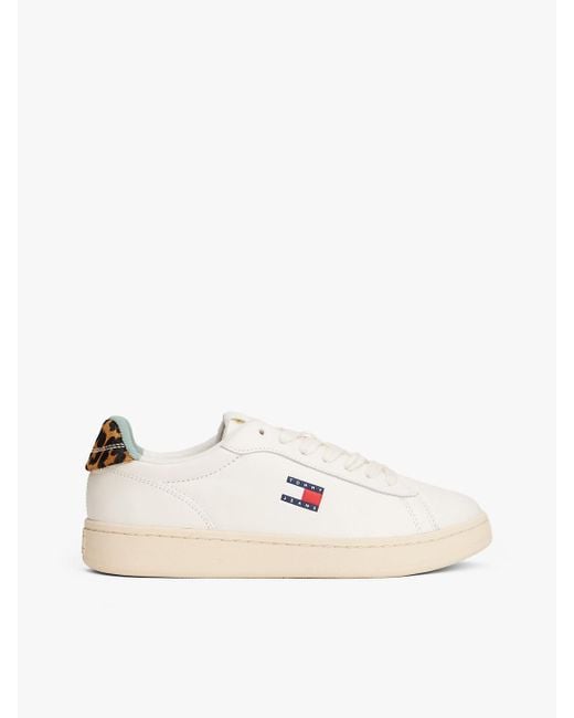 Tommy Hilfiger Natural Archive Court Leopard Print Heel Trainers