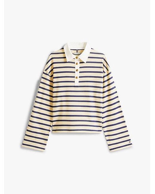 Tommy Hilfiger White Relaxed Fit Rugby-Sweatshirt Mit Knöpfen