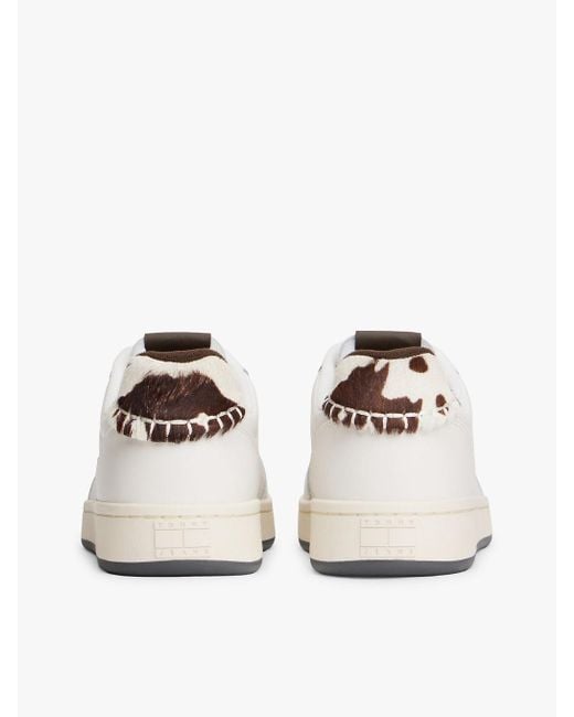Tommy Hilfiger White Archive Court Cow Print Leather Trainers