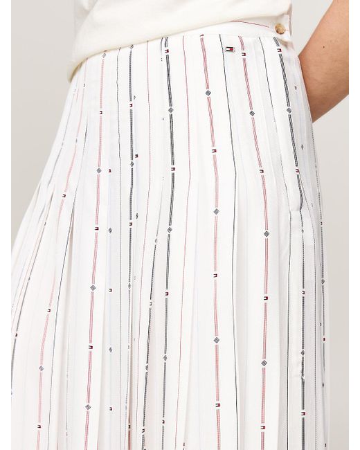 Tommy Hilfiger White Foulard Flag Print Pleated Midi Skirt