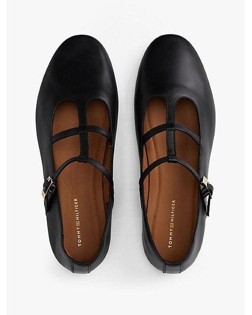 Tommy Hilfiger Leren Ballerina Met Dubbele T-Strap in het White