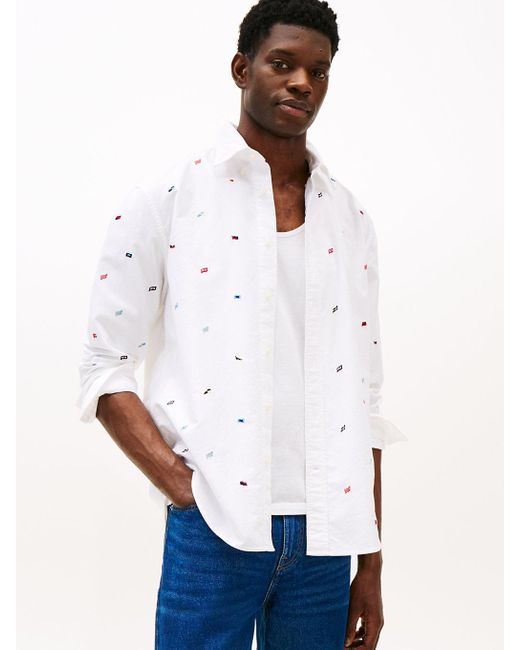 Chemise Décontractée En Coton À Drapeau Tommy Hilfiger pour homme en coloris White