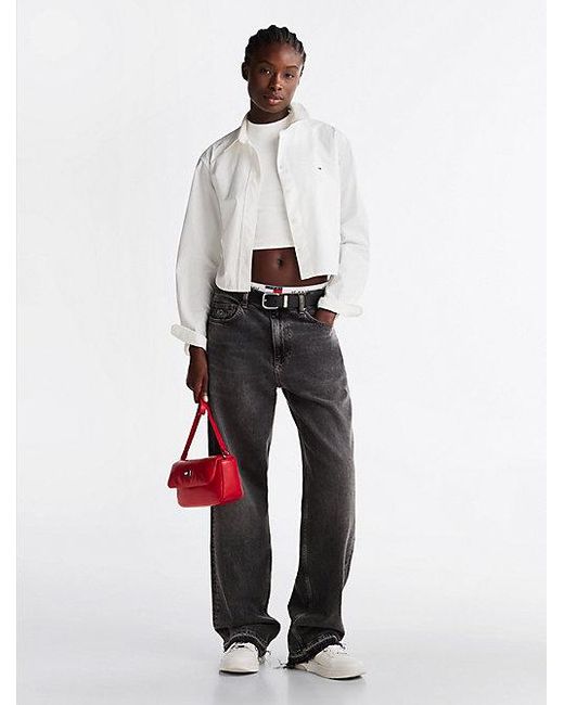Tommy Hilfiger Poplin Cropped Relaxed Fit Blouse Met Streep in het White