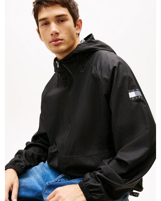 Tommy Hilfiger Black Signature Back Logo Water Repellent Relaxed Windbreaker for men