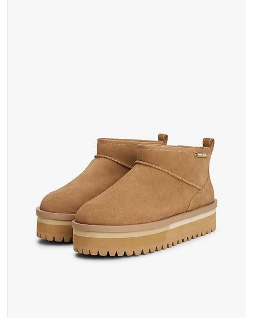 Tommy Hilfiger Suède Snowboot Met Plateauzool in het Brown