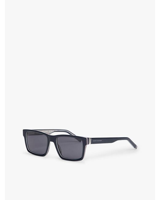 Tommy Hilfiger White Signature Tip Rectangular Sunglasses for men