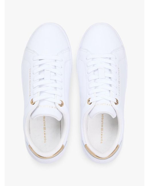 Tommy Hilfiger White Leather Logo Plaque Court Trainers
