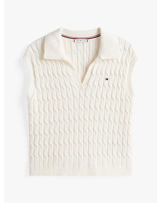 Polo De Punto Trenzado Sin Mangas Tommy Hilfiger de color White